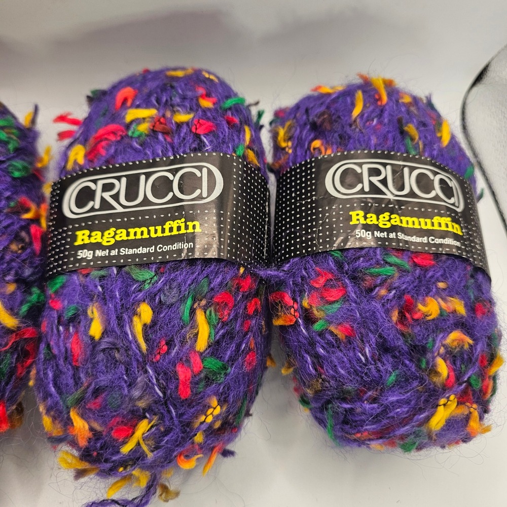 Crucci Ragamuffin Novelty Yarn Lot 3 Skeins Purple Mohair Blend New Zealand - Picture 2 of 4